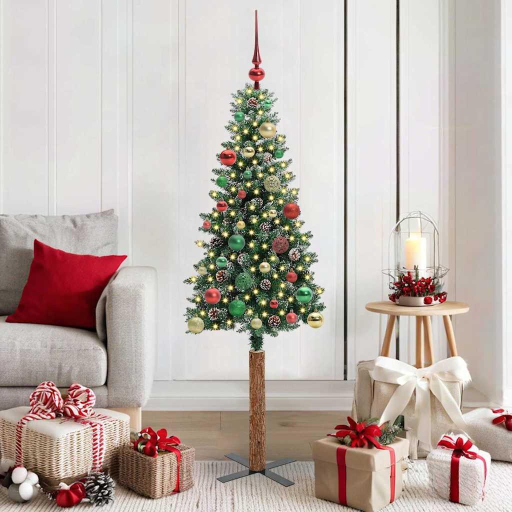 Slankt Juletræ Grøn og Hvid 150 cm PVC og Massiv Fyrretræ