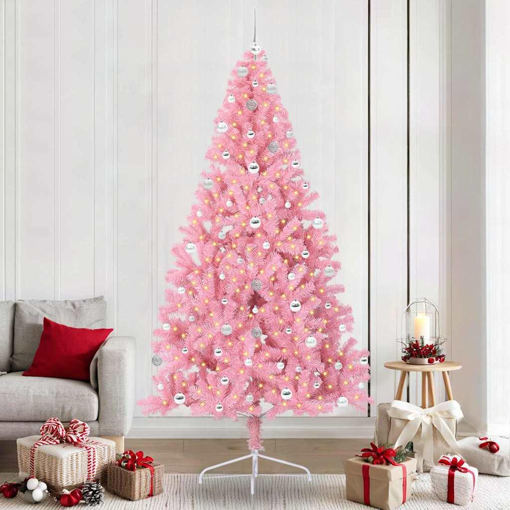 Kunstig Forbelyst Juletræ med 300 LED'er Lyserød 240 cm PVC