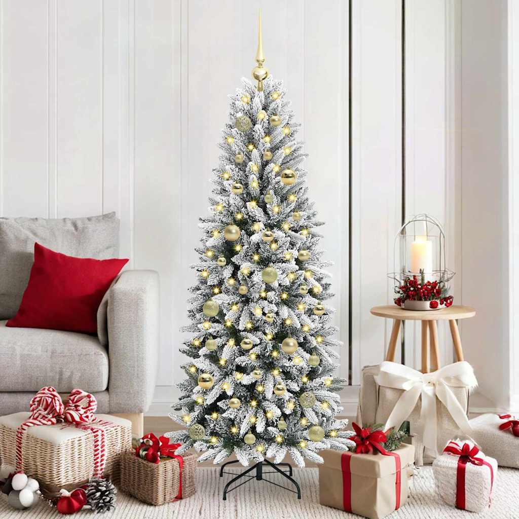 Kunstigt juletræ - hvid 150 cm med LED-lys og pynt