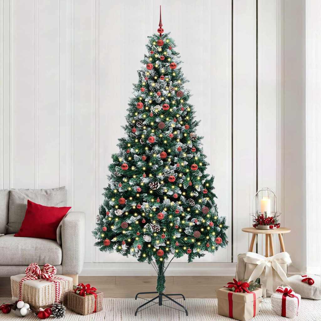 Kunstigt juletræ 240 cm med LED-lys - grøn, PVC/stål/plast