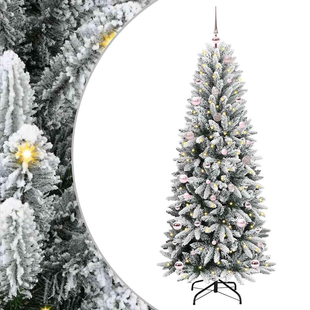 Kunstigt juletræ - hvid 150 cm med LED-lys og pynt