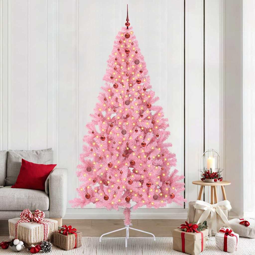Kunstig Forbelyst Juletræ med 300 LED'er Lyserød 240 cm PVC
