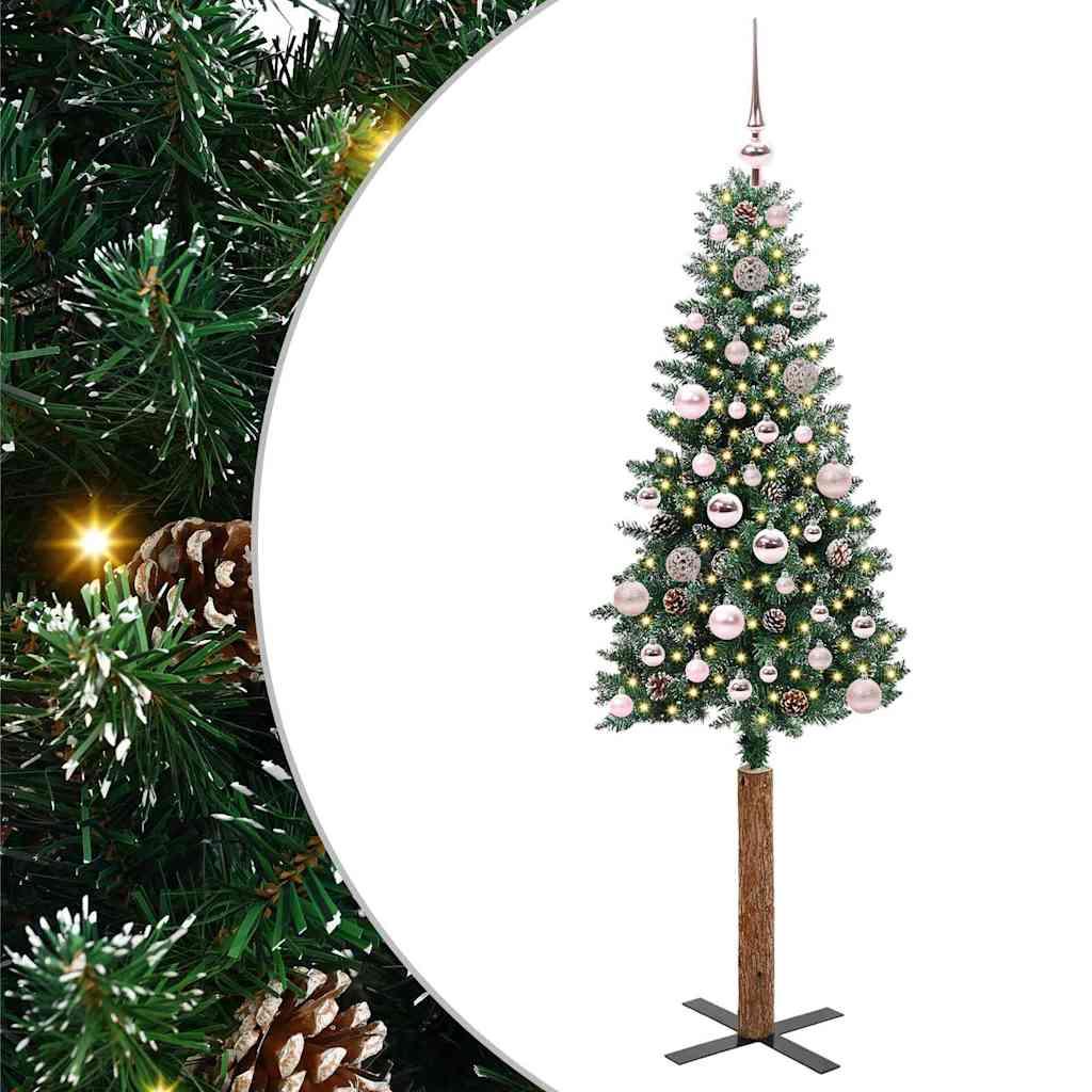 Slankt Juletræ Grøn og Hvid 150 cm PVC og Massiv Fyrretræ