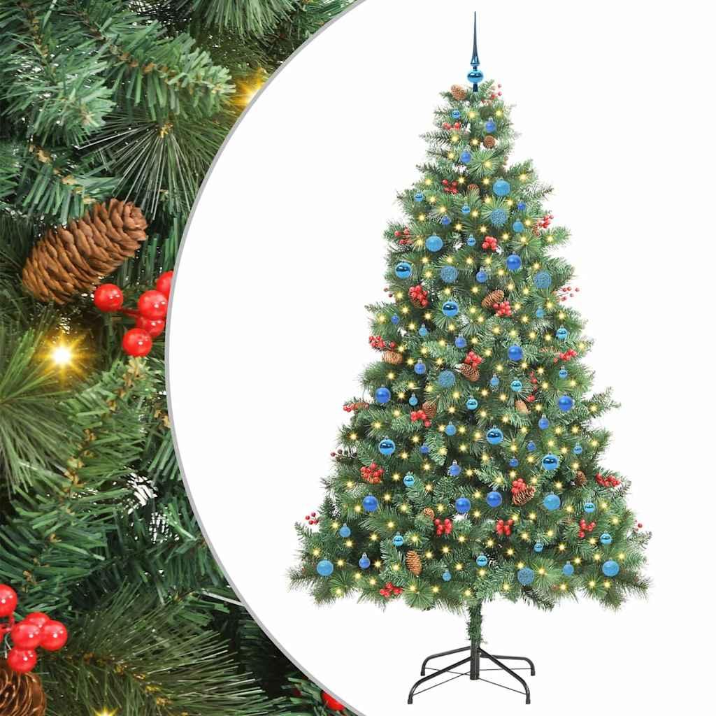 Kunstigt juletræ 240 cm med LED-strimmellys - grøn, PVC og metal