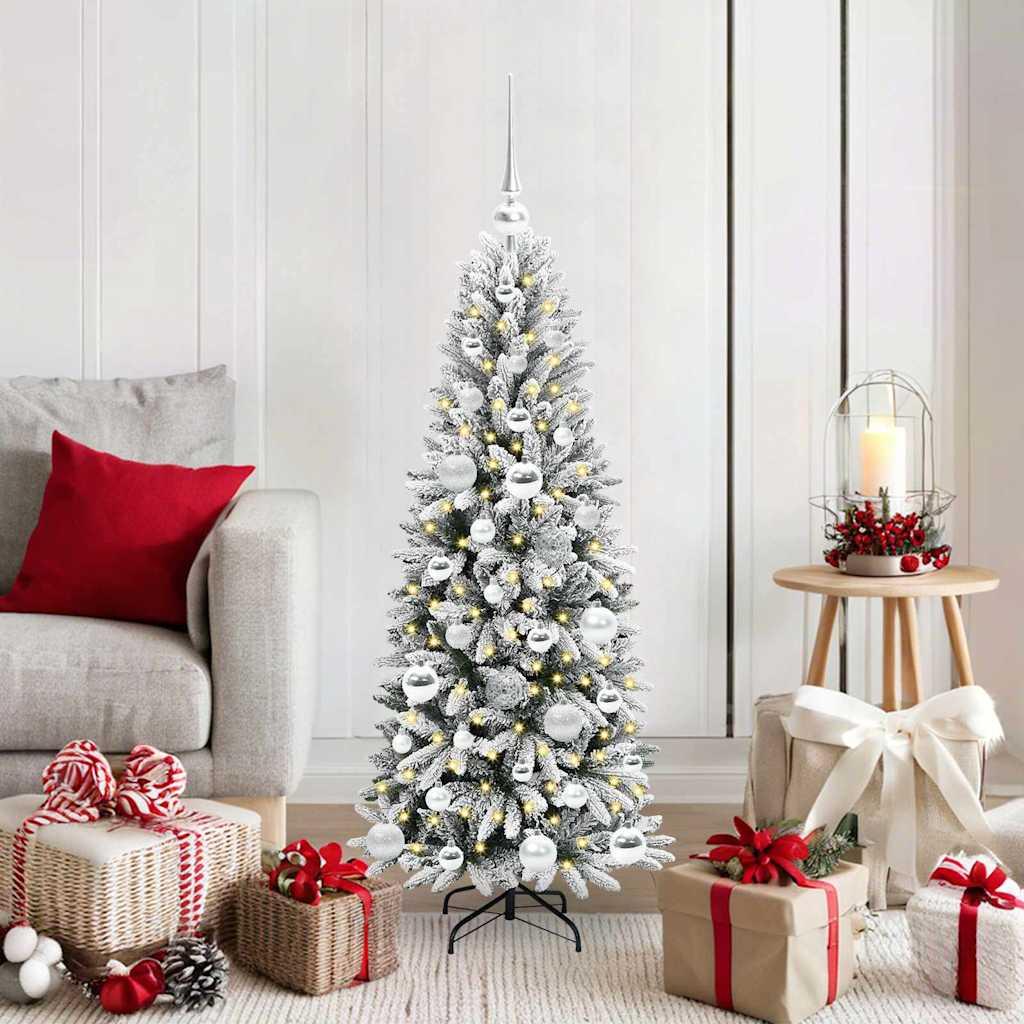 Kunstigt juletræ - hvid 120 cm med LED-lys og kugler