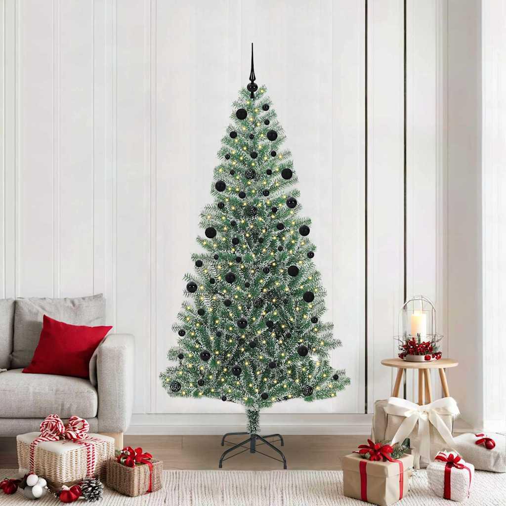 Kunstigt Juletræ Snebelagt med LED Lys Grøn og Hvid 210 cm