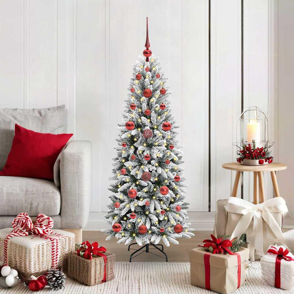 Kunstigt juletræ - hvid 120 cm med varme LED-lys og kugler