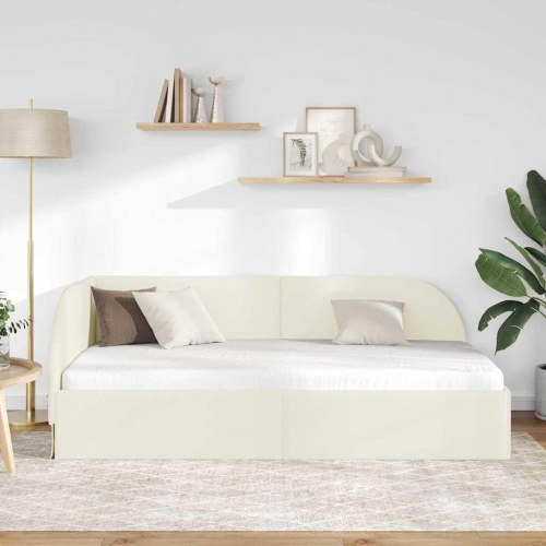 Hjørnesengramme i fløjl - creme, 90 x 200 cm