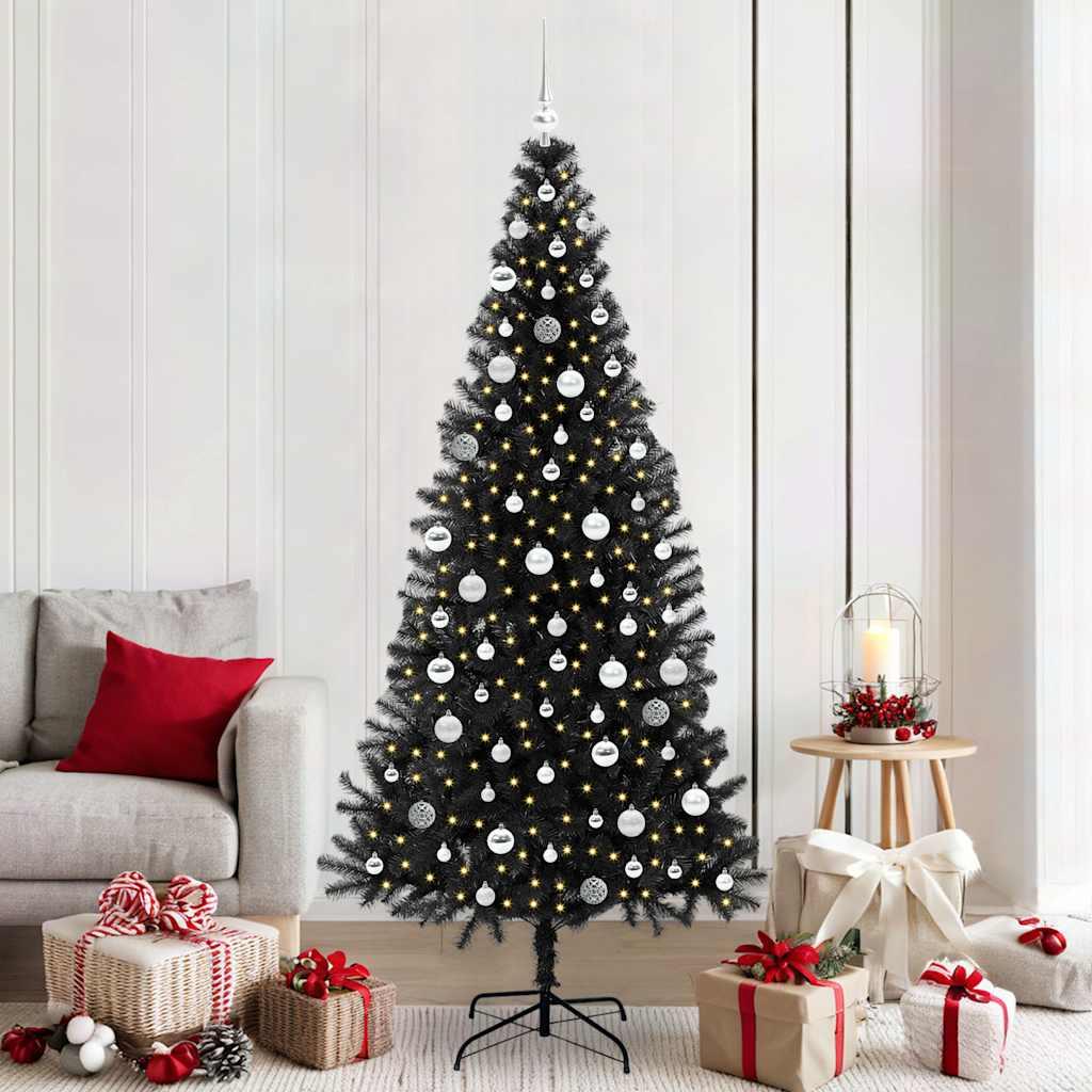 JuletrÃ¦ med 300 LED'er med stativ Sort 210 cm PVC