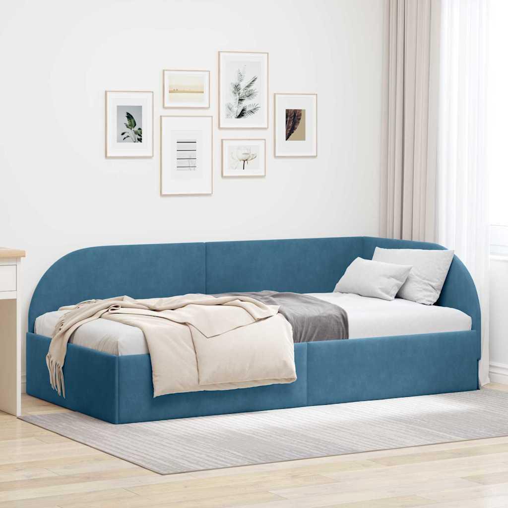 Hjørnesengramme med hovedgærde Blå 80 x 200 cm Fløjl