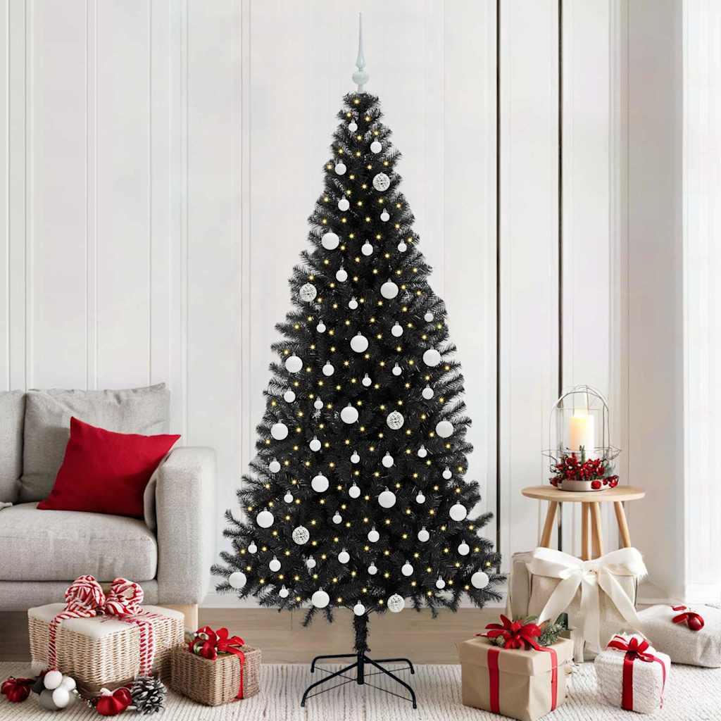 JuletrÃ¦ med 300 LED'er med stativ Sort 210 cm PVC