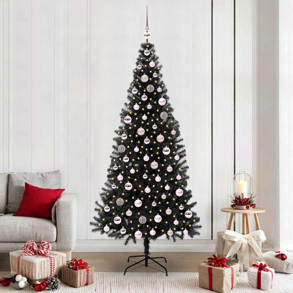 JuletrÃ¦ med 300 LED'er med stativ Sort 210 cm PVC