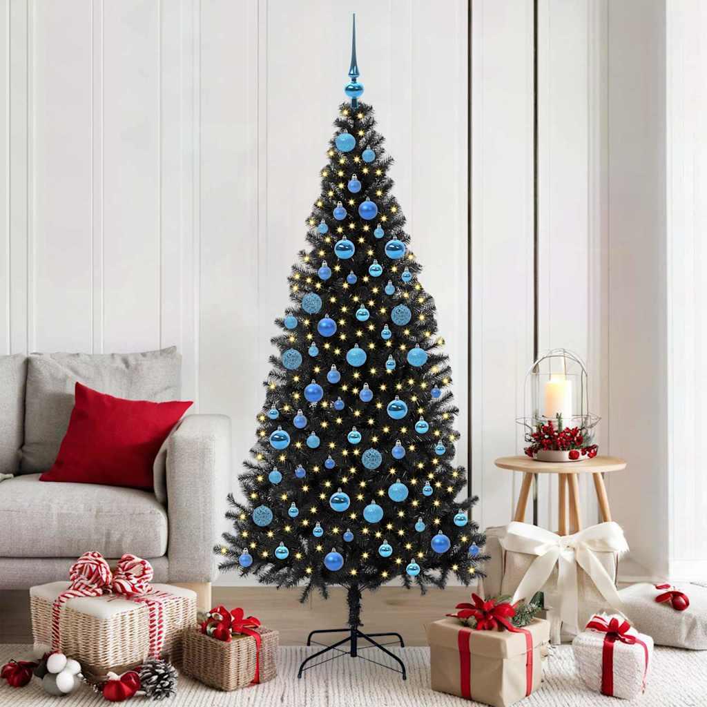 JuletrÃ¦ med 300 LED'er med stativ Sort 180 cm PVC