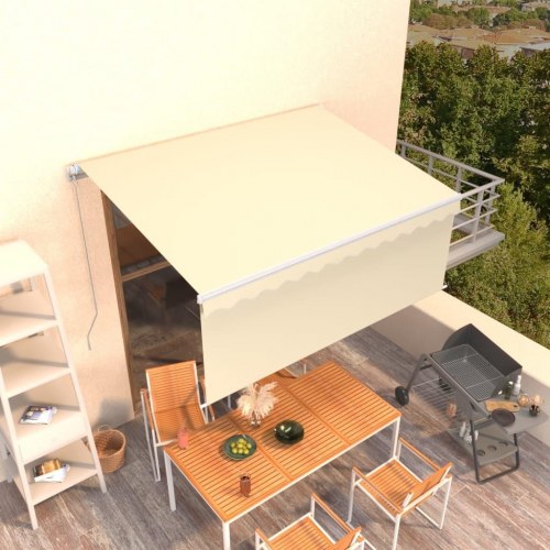Markise med gardin 3 × 2,5 m - manuel betjening, cremefarvet