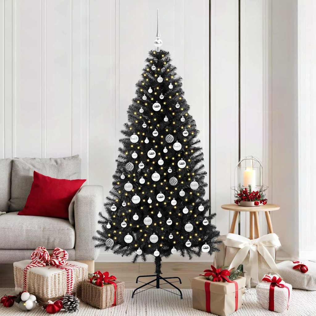 JuletrÃ¦ med 300 LED'er med stativ Sort 180 cm PVC