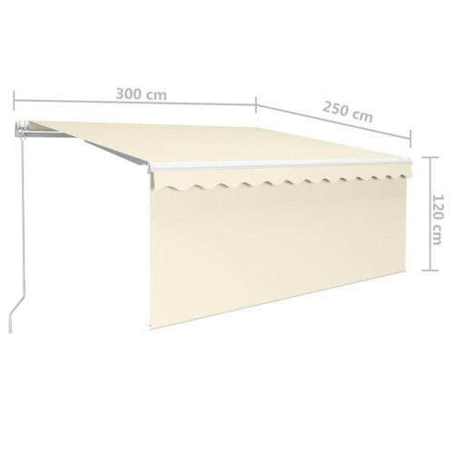 Markise med gardin 3 × 2,5 m - manuel betjening, cremefarvet