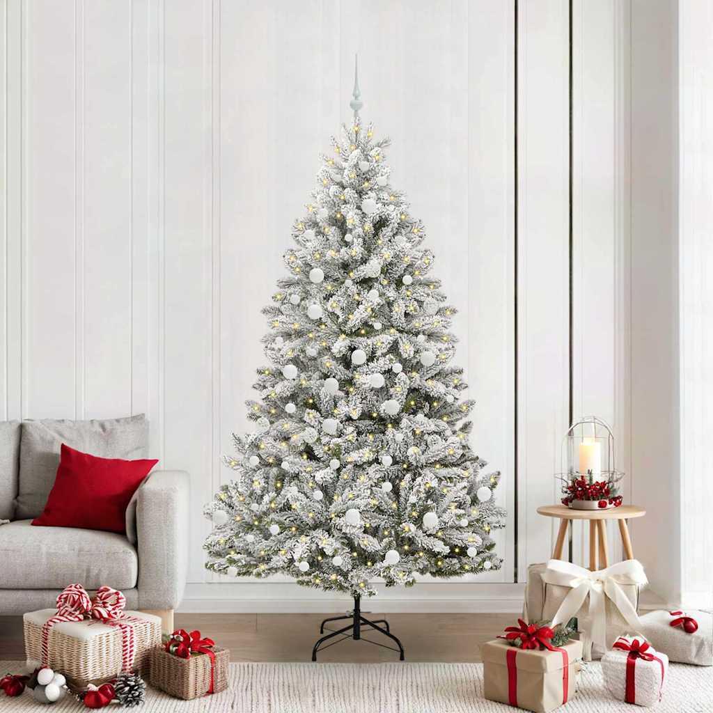 Kunstigt juletræ Grøn og Hvid 210 cm PVC og metal