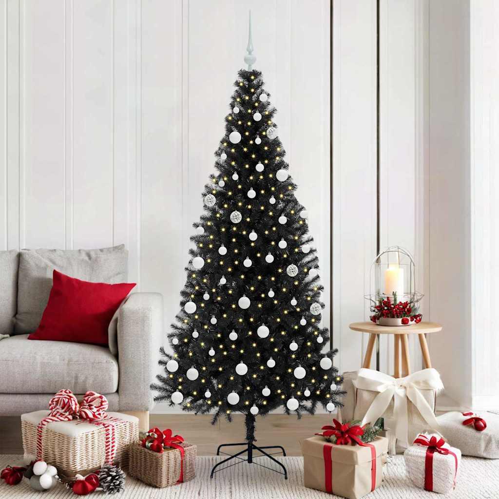 JuletrÃ¦ med 300 LED'er med stativ Sort 180 cm PVC