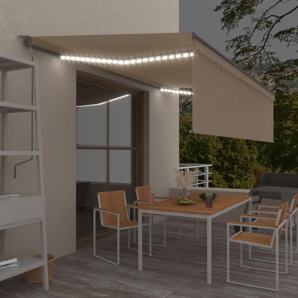 Markise M. Gardin Led Vindsensor 5x3 M Automatisk Cremefarvet