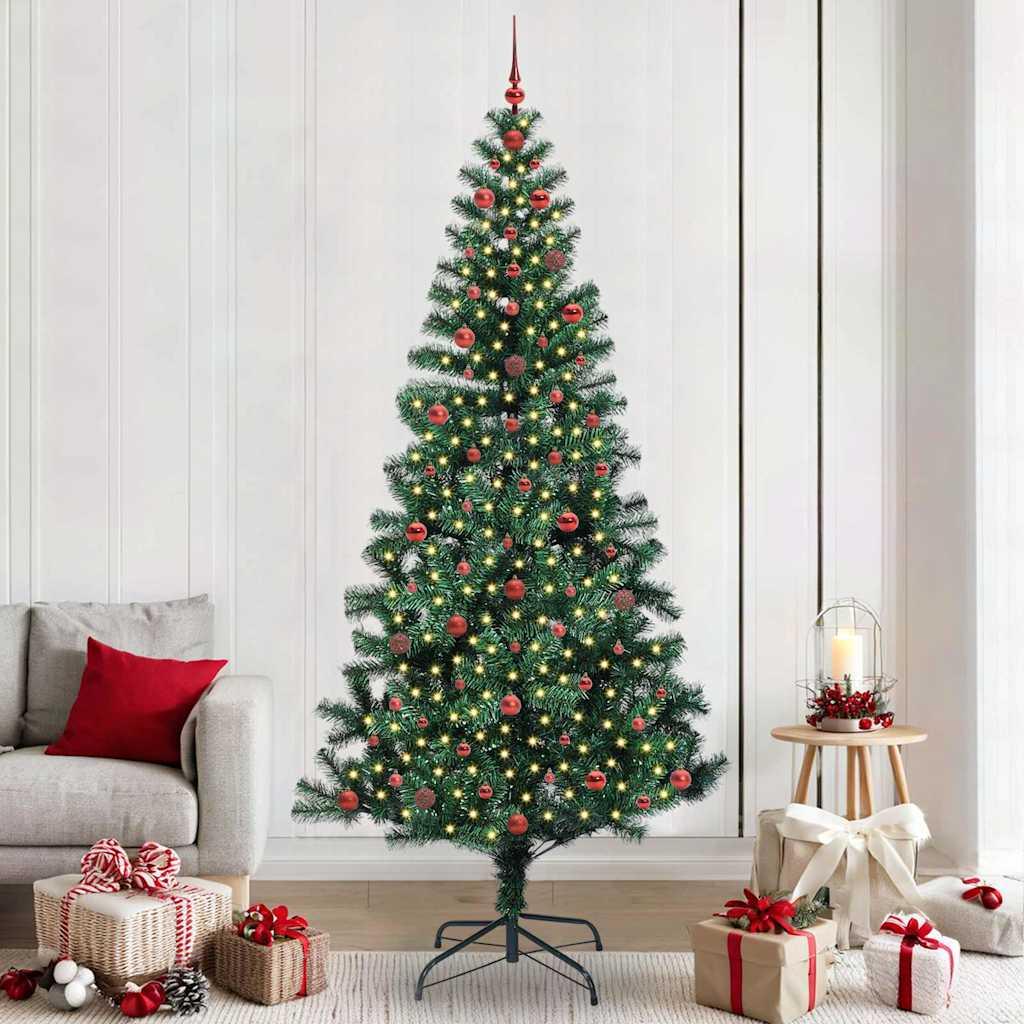 Kunstigt forbelyst juletræ med stativ - grøn 240 cm PVC/metal