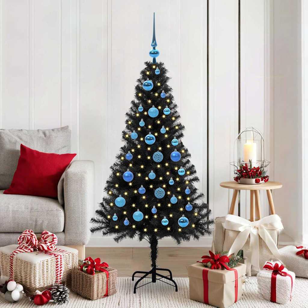 Juletræ i PVC med 150 LED, sort - 150 cm med stativ