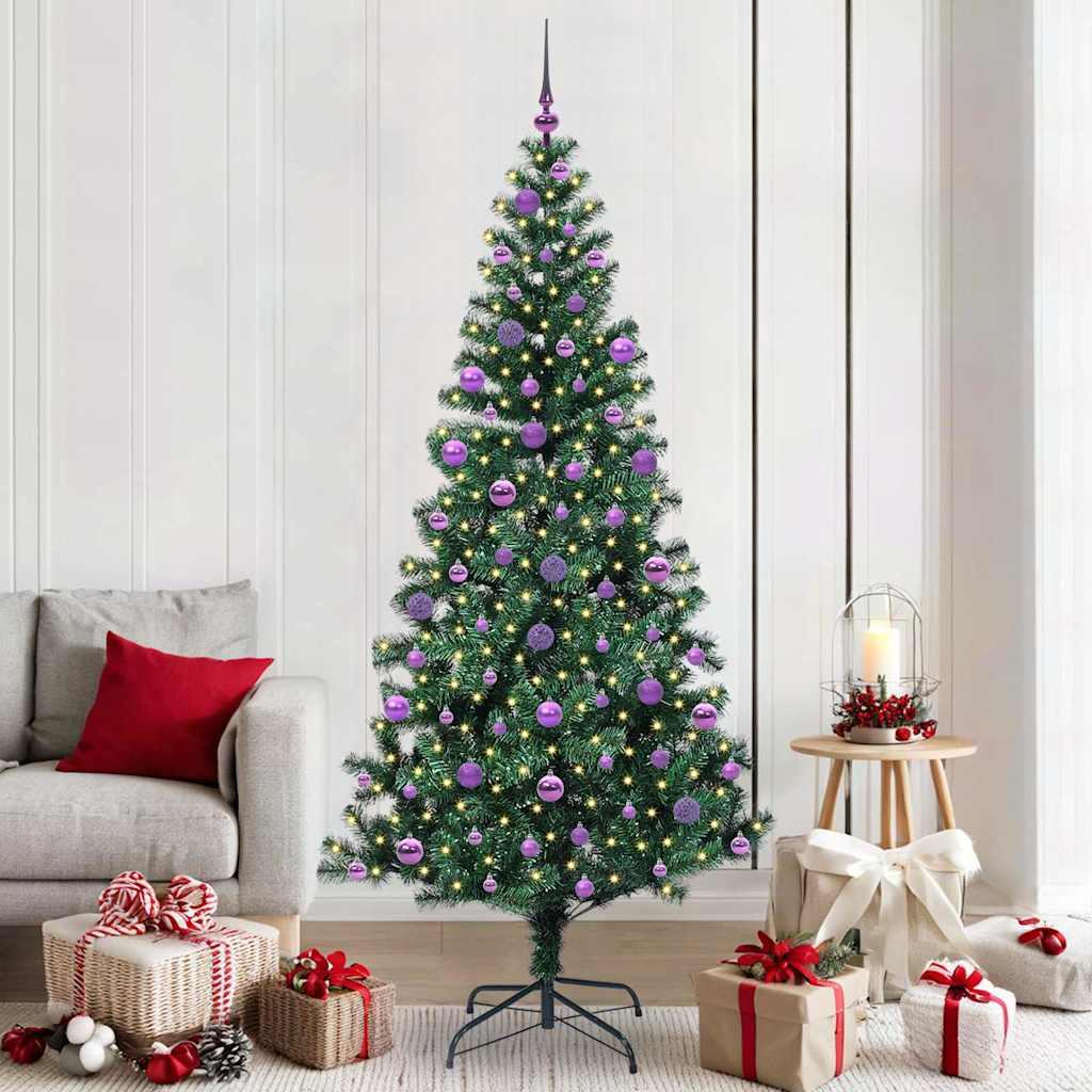 Kunstigt forbelyst juletræ med stativ - grøn 210 cm, PVC og metal