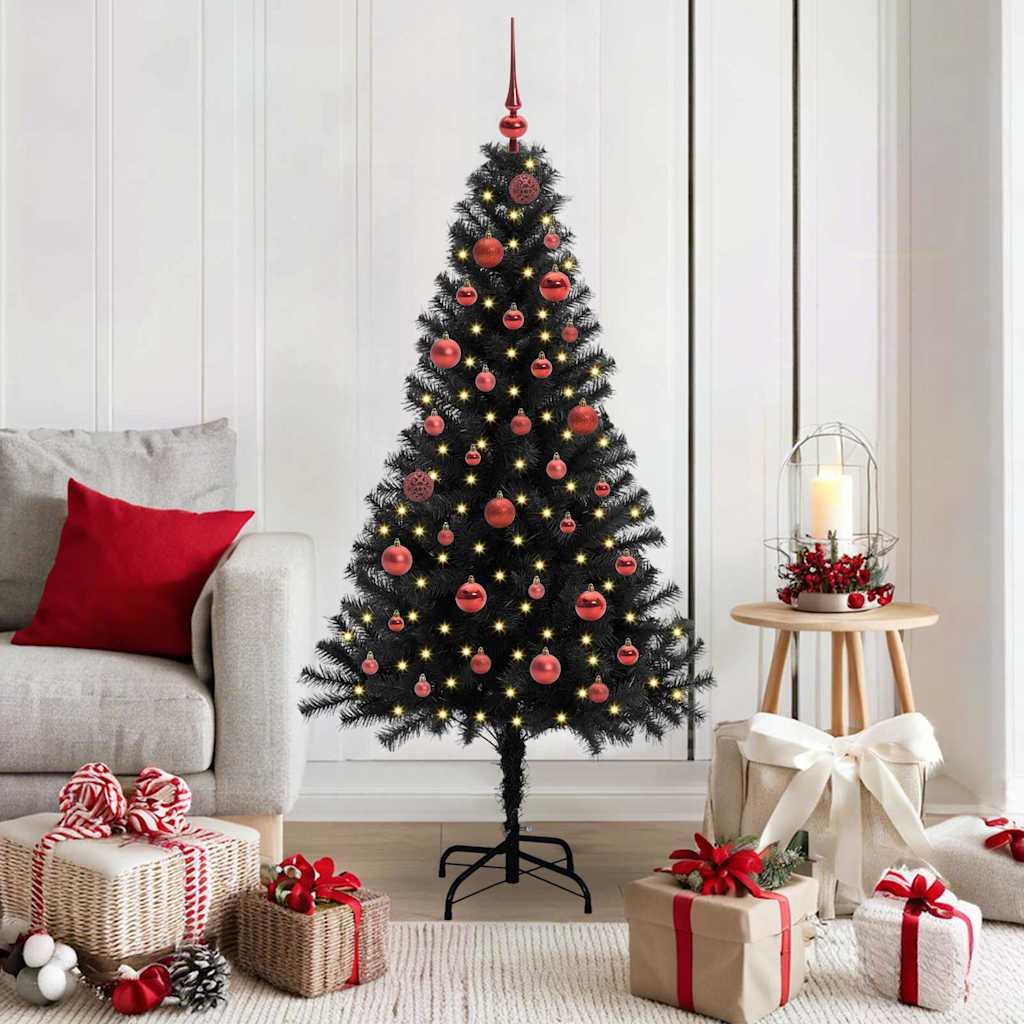 Juletræ med 150 LED - sort PVC 150 cm med stativ