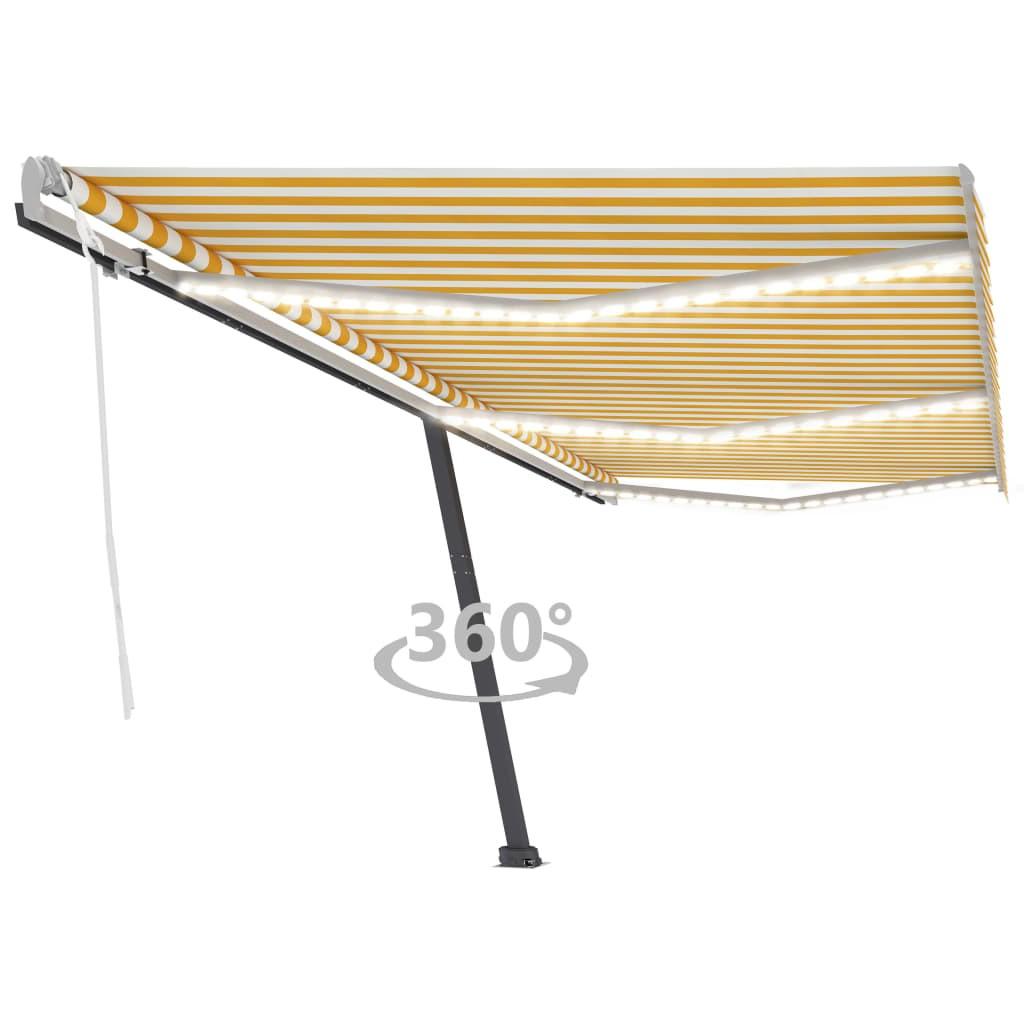 Markise m. LED-lys 600x300 cm manuel betjening gul og hvid