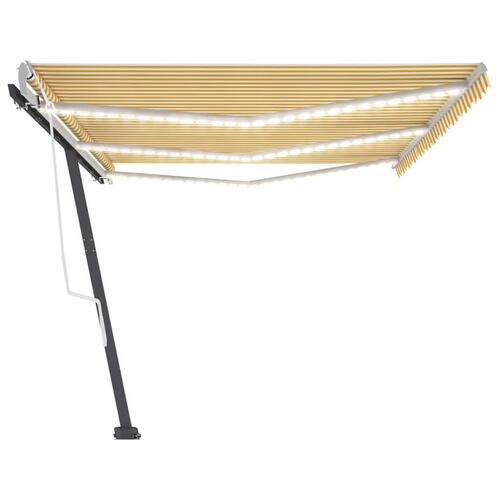 Markise m. LED-lys 600x300 cm manuel betjening gul og hvid