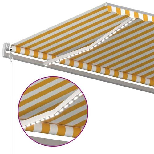 Markise m. LED-lys 600x300 cm manuel betjening gul og hvid