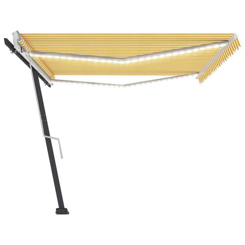 Markise m. LED-lys 500x350 cm manuel betjening gul og hvid