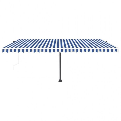 Fritstående markise 500x350 cm automatisk betjening blå/hvid