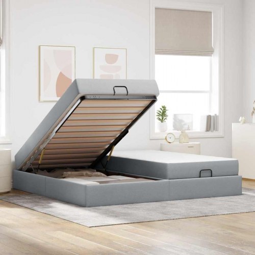 Sengeramme med madras med madras 2 stk Lysegrå Stof