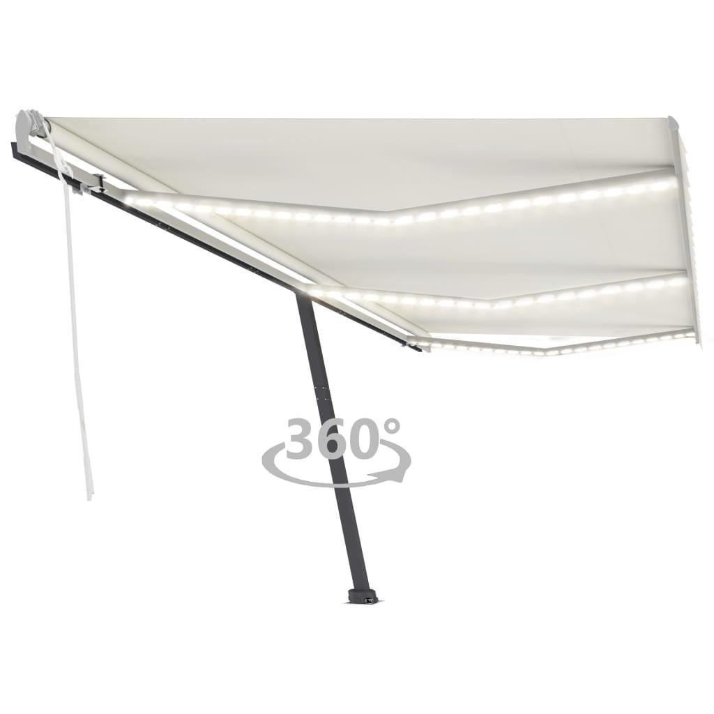 Markise m. LED-lys 600x350 cm manuel betjening cremefarvet