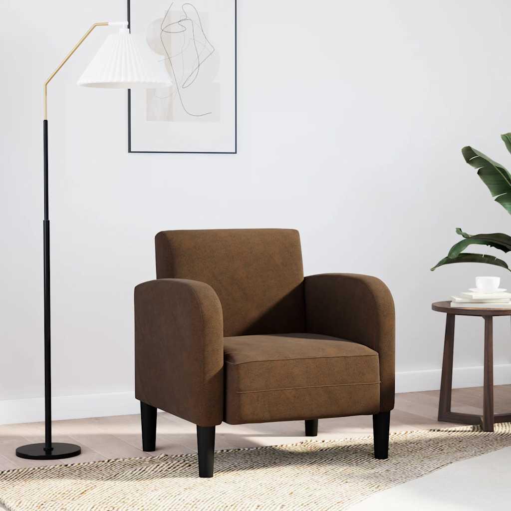 Sofastol med armlæn 54 cm kunstlæder brun