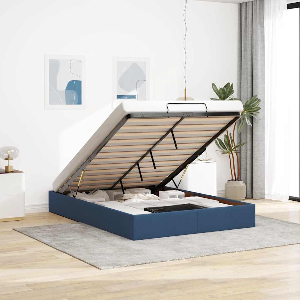 Osmannisk sengeramme uden madras 140x190 cm stof blå