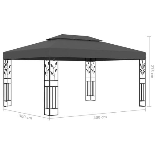 Pavillon med dobbelt tag og LED-lyskæder 3x4 m antracitgrå