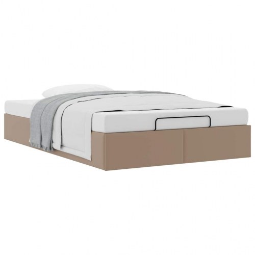 Sengeramme med opbevaring 120 x 190 cm i kunstlæder - cappuccino