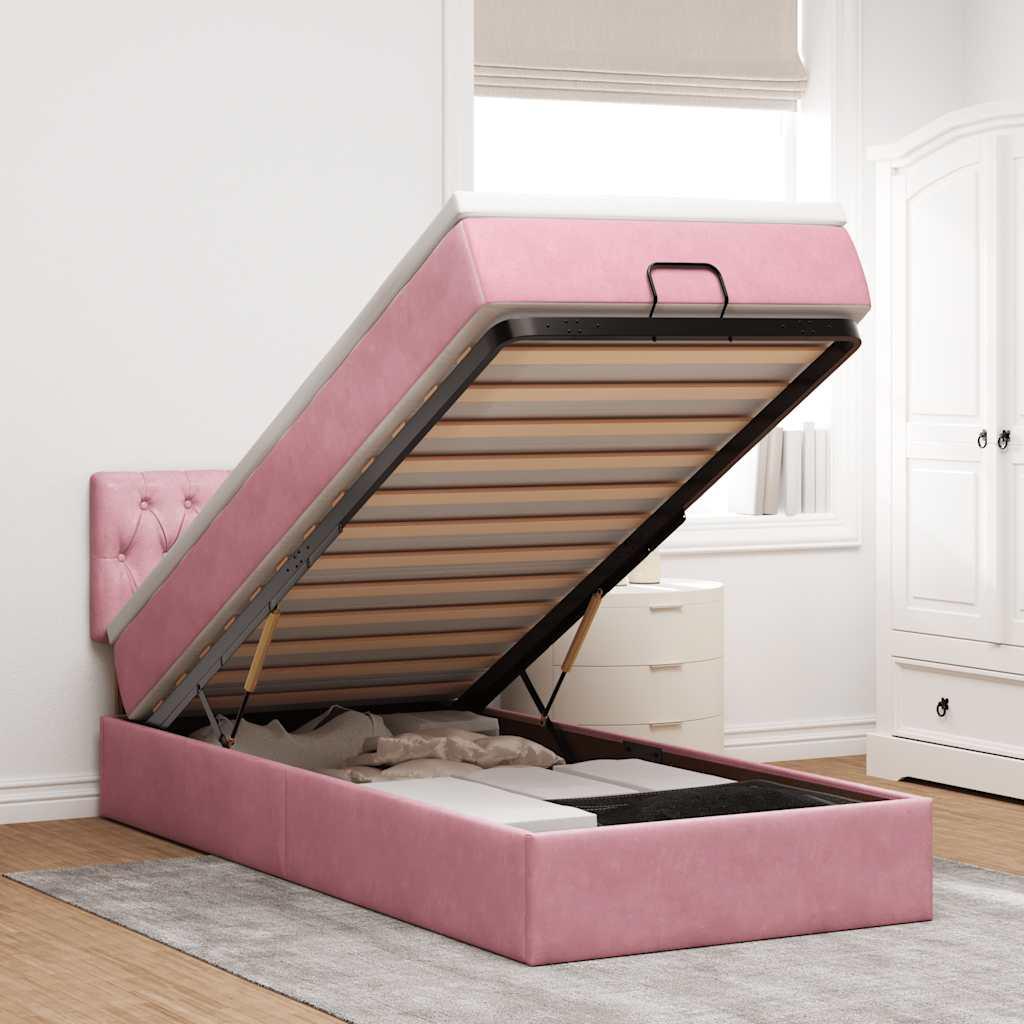 Osmannisk sengeramme med madras 80x200 cm fløjl lyserød