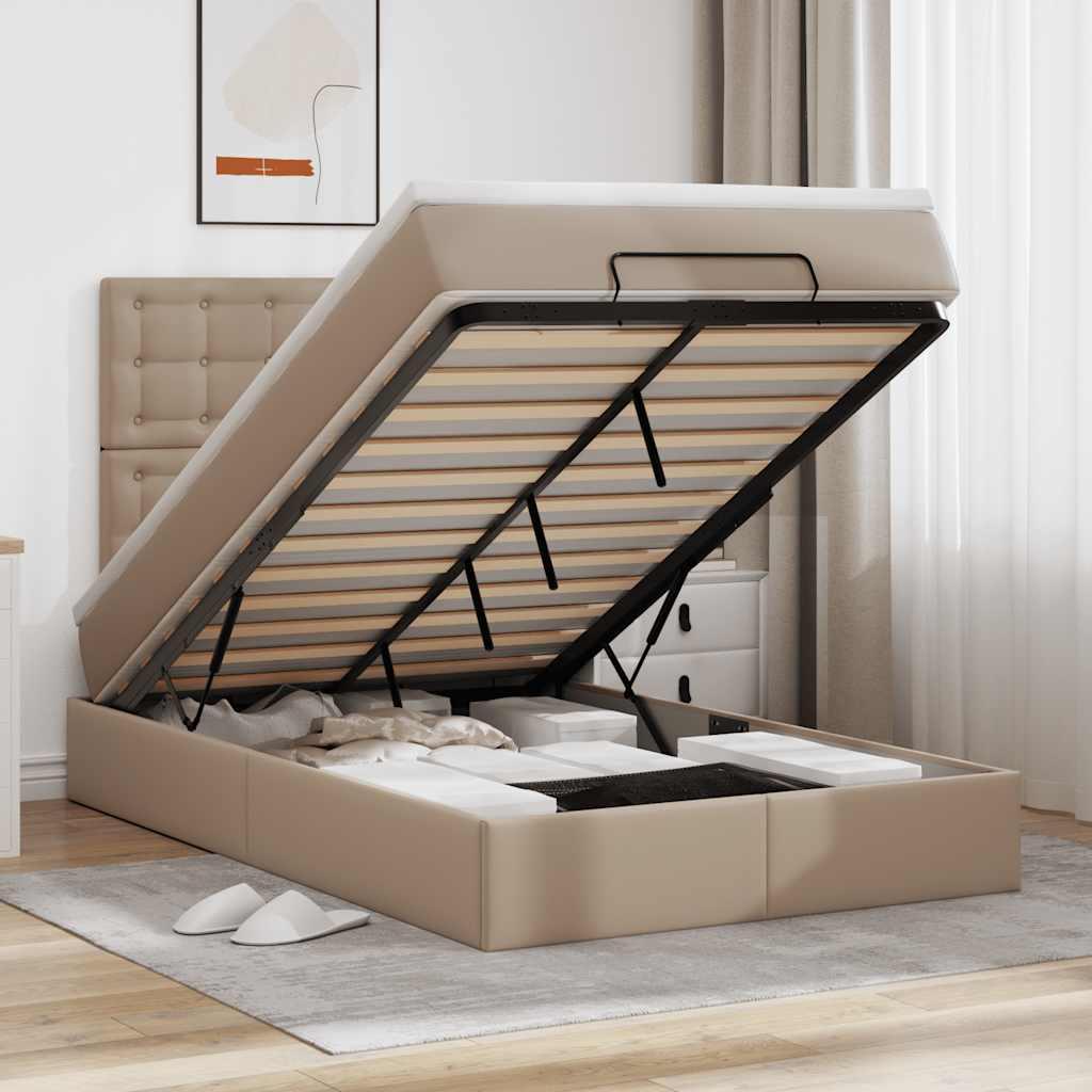 Ottomansk sengeramme med opbevaring inkl. madras 120×190 cm - kunstlæder, cappuccino