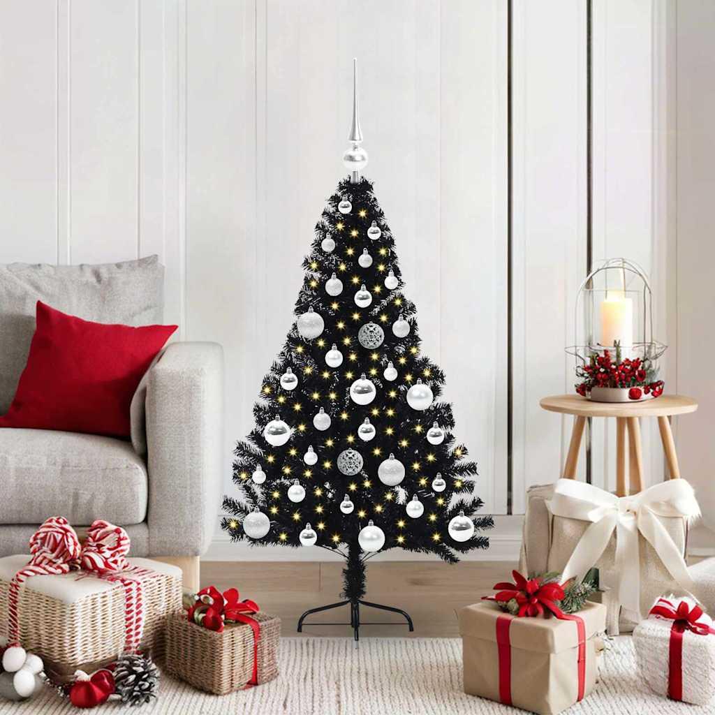 Kunstig Forbelyst JuletrÃ¦ med 150 LED'er Sort 120 cm PVC