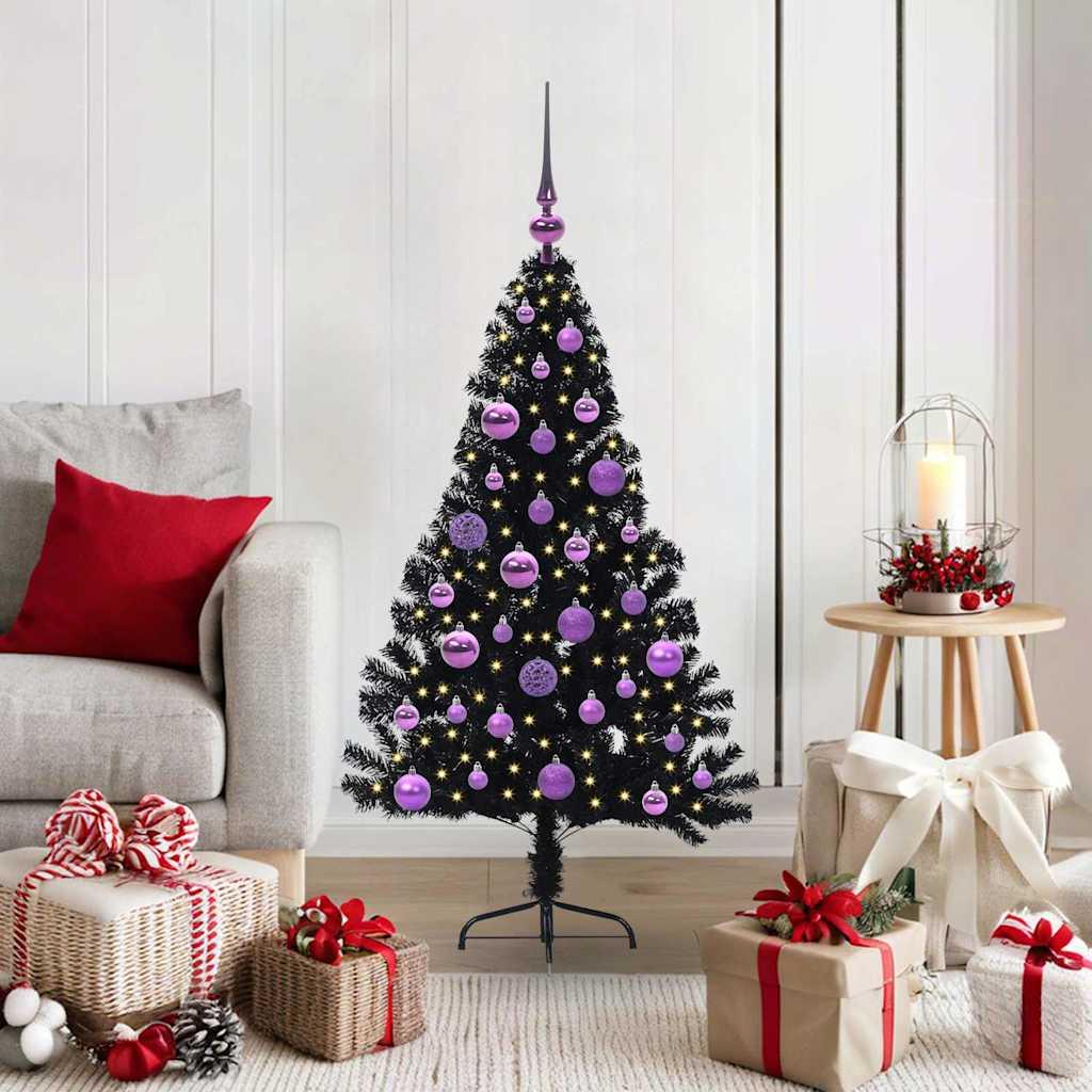 Kunstig Forbelyst JuletrÃ¦ med 150 LED'er Sort 120 cm PVC