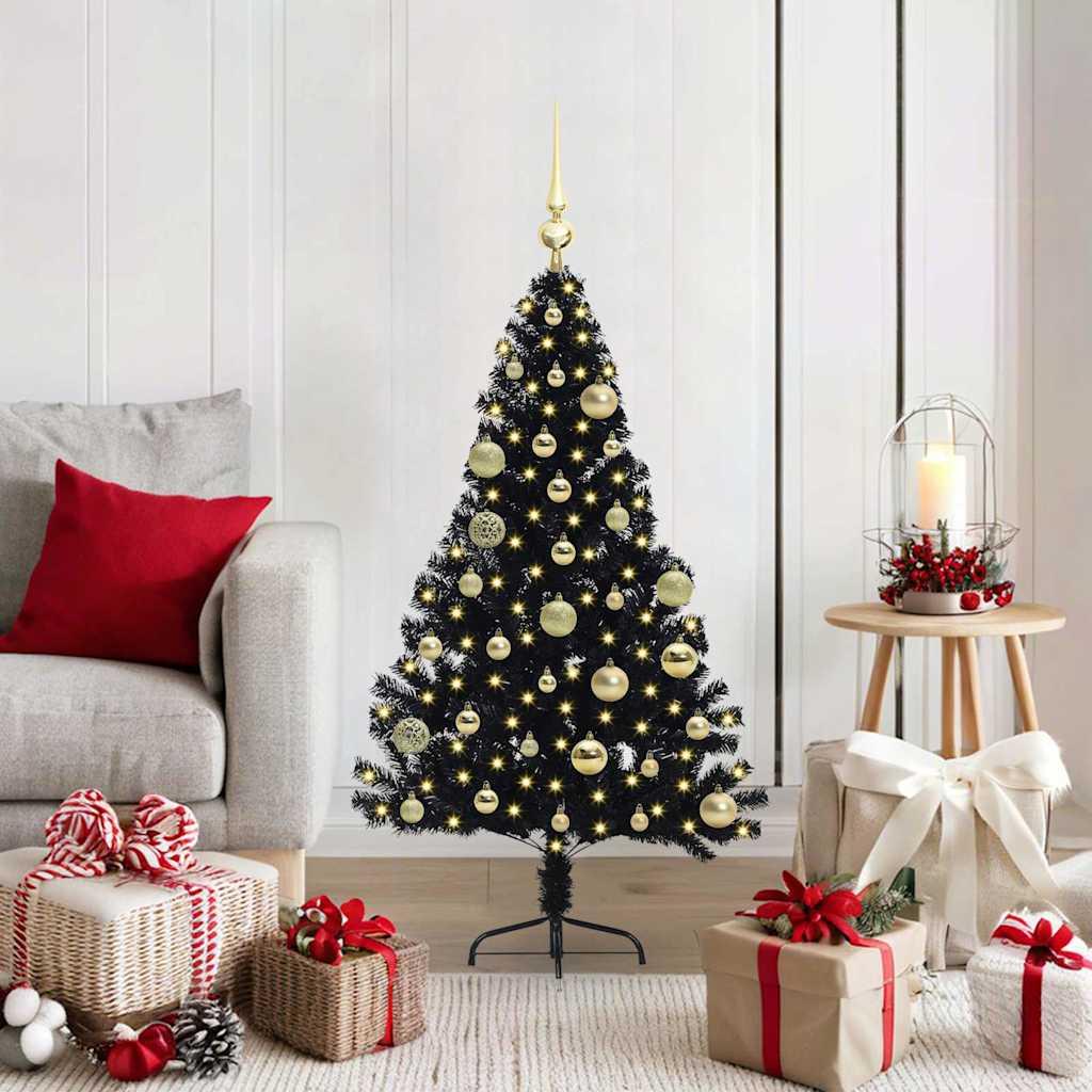 Kunstig Forbelyst JuletrÃ¦ med 150 LED'er Sort 120 cm PVC