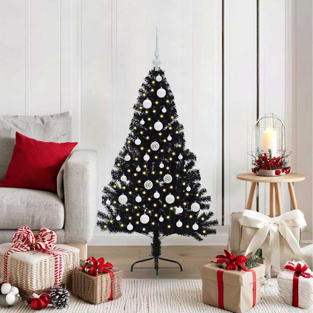 Kunstig Forbelyst JuletrÃ¦ med 150 LED'er Sort 120 cm PVC