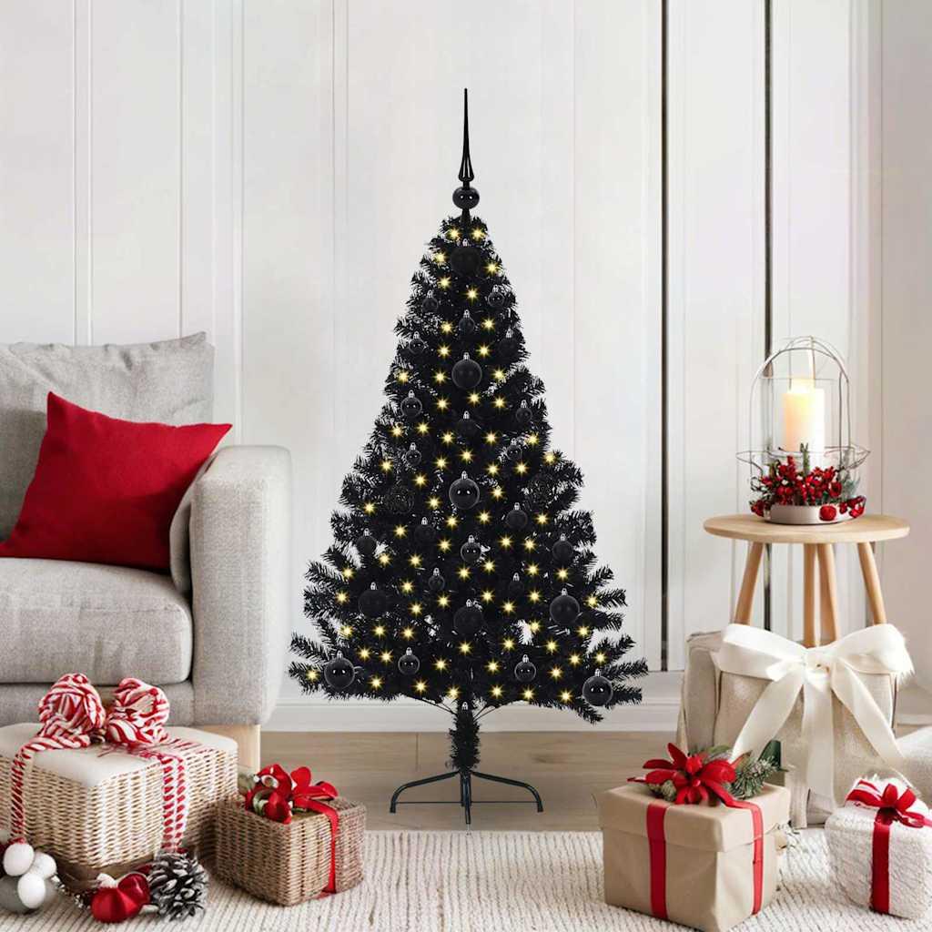 Kunstig Forbelyst JuletrÃ¦ med 150 LED'er Sort 120 cm PVC