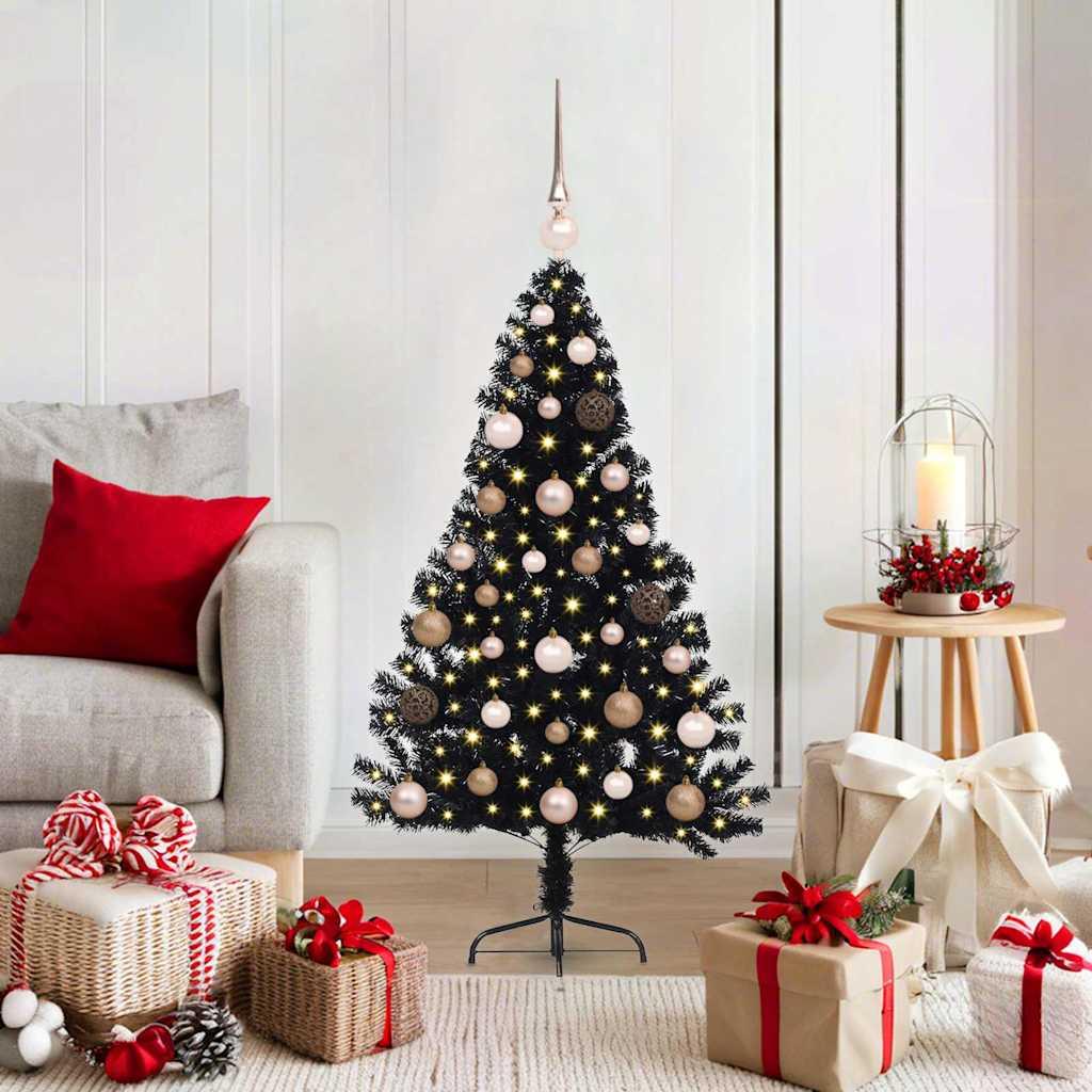Kunstig Forbelyst JuletrÃ¦ med 150 LED'er Sort 120 cm PVC