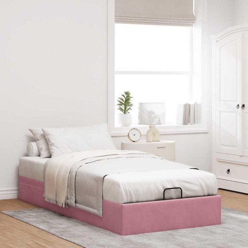 Sengeramme med opbevaring 80 x 200 cm uden madras - lyserød fløjl