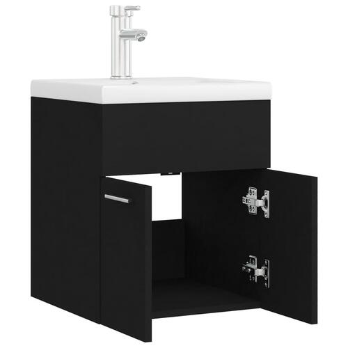 Vaskeskab med indbygget håndvask konstrueret træ sort