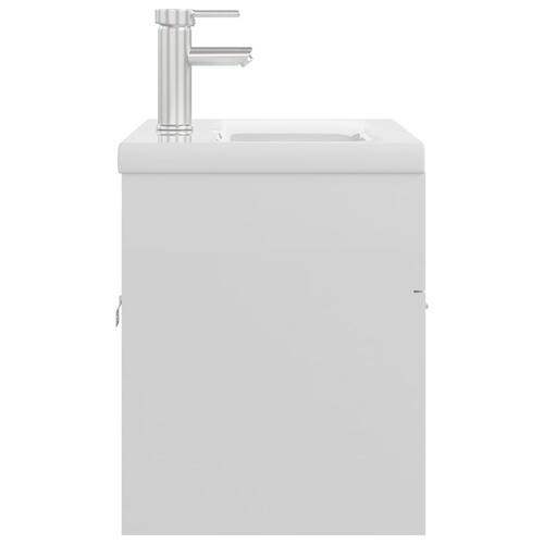 Vaskeskab med indbygget håndvask konstrueret træ hvid højglans