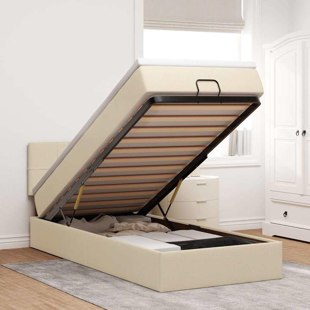 Ottomansk sengeramme med madras 90x190 cm - stof, cremefarvet
